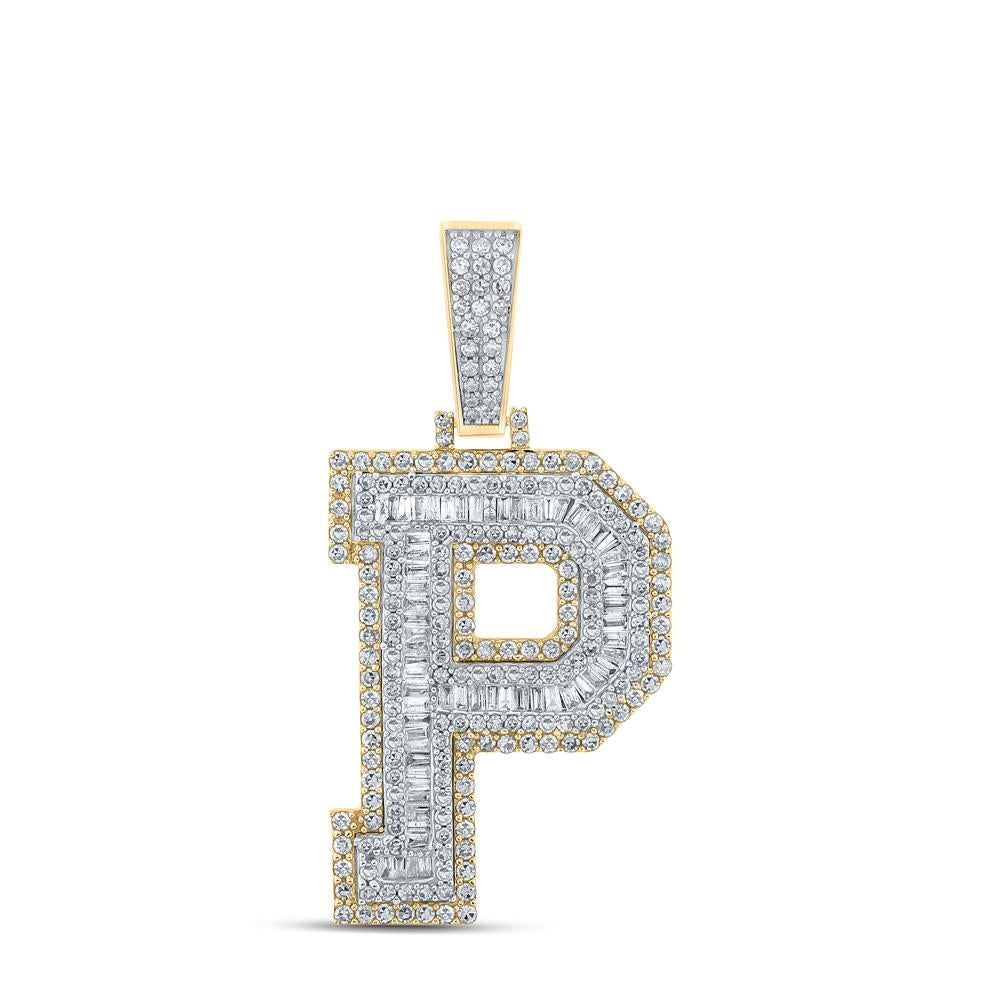 10k Gold 3 ct Baguette Diamond Initial Pendant