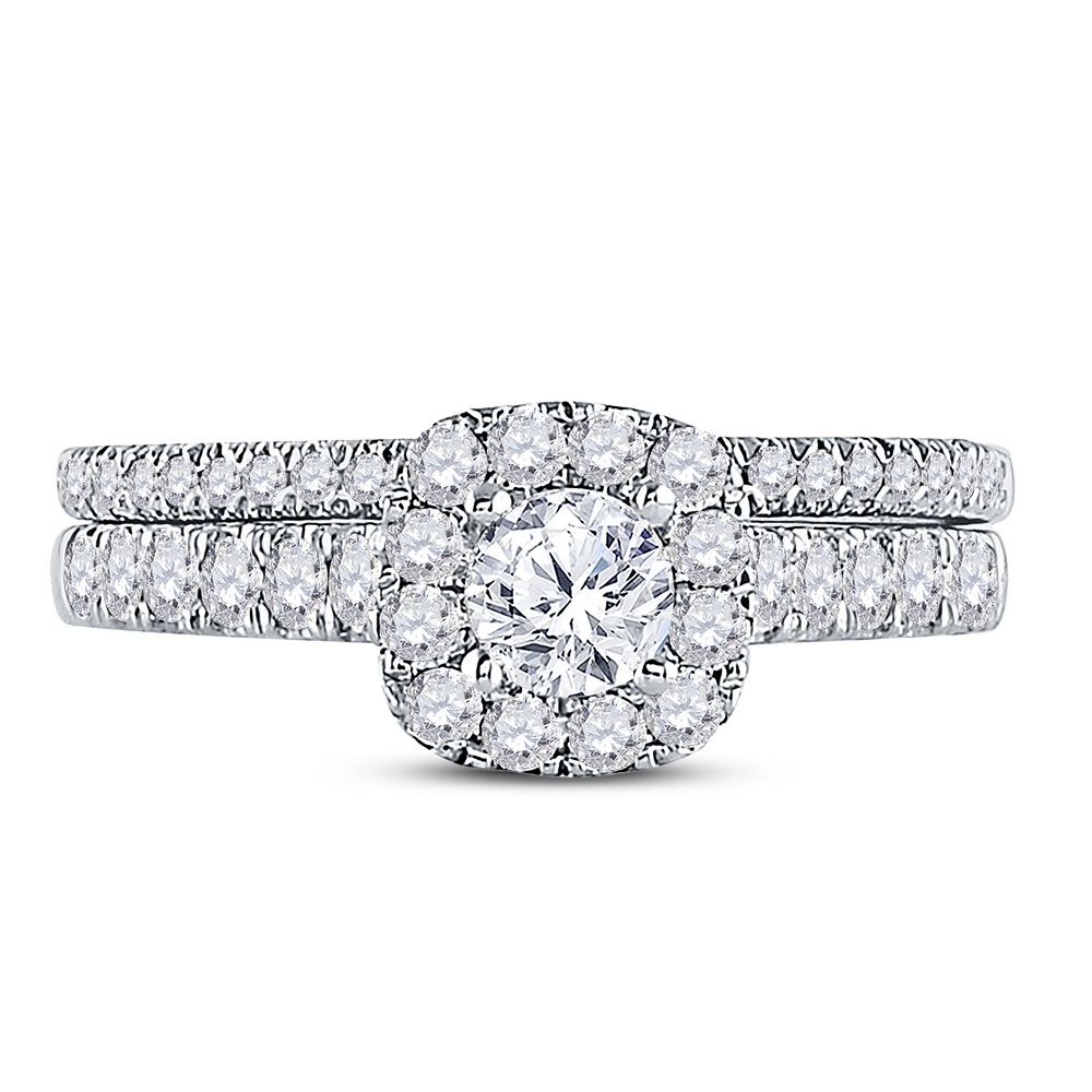 10k White Gold Round 1 ct Diamond Bridal Wedding Ring Set