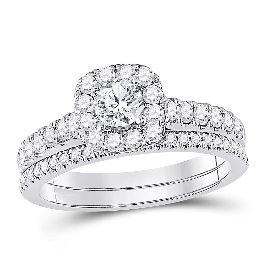 10k White Gold Round 1 ct Diamond Bridal Wedding Ring Set