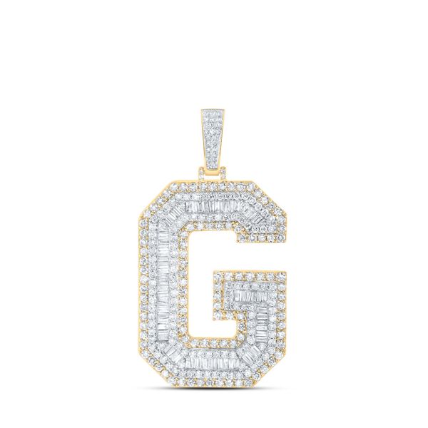 10k Gold 6 ct Baguette Diamond Initial Pendant