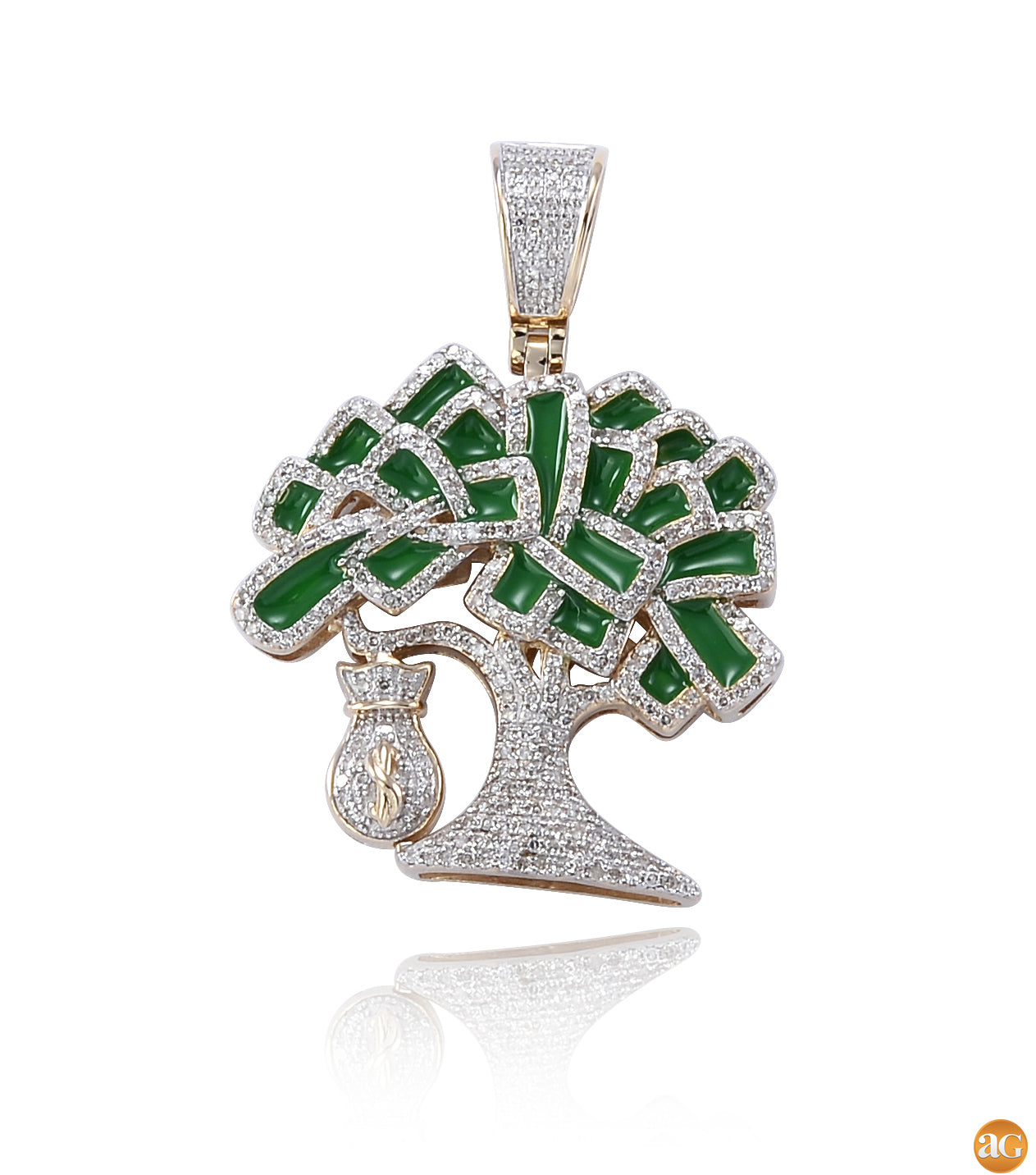 gold money tree pendant 10KY 0.65CTW Diamond Money Tree Pendant with Green