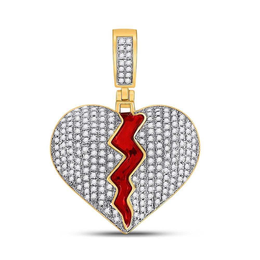 10k Gold 1 ct Diamond Broken Split Heart Pendant