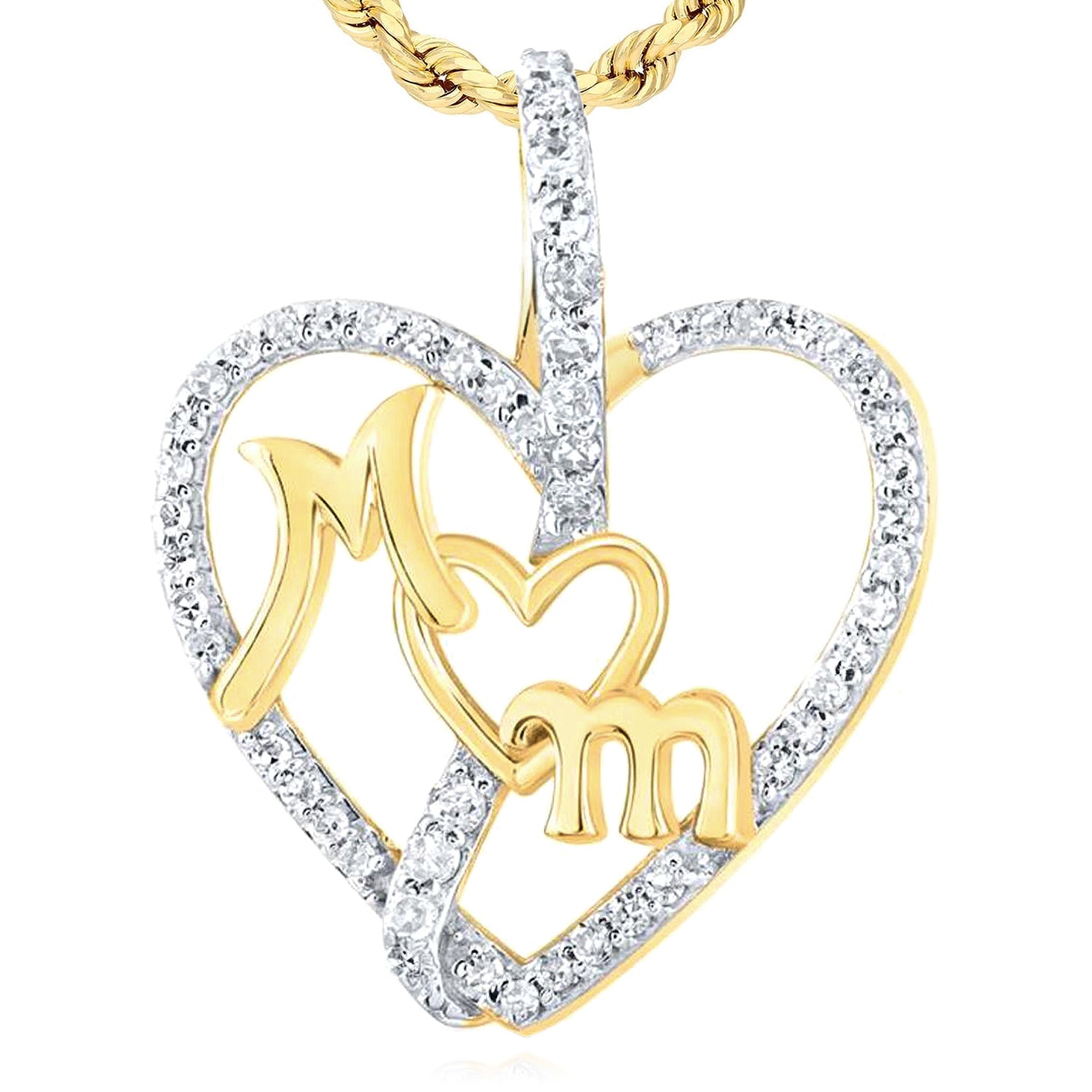 10k Gold 1/8 ct Diamond Mom Heart Pendant