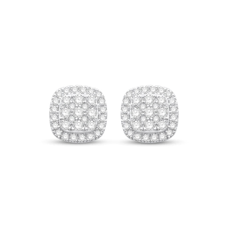 10K White Gold 1/5 ct Diamond Cluster Stud Earrings