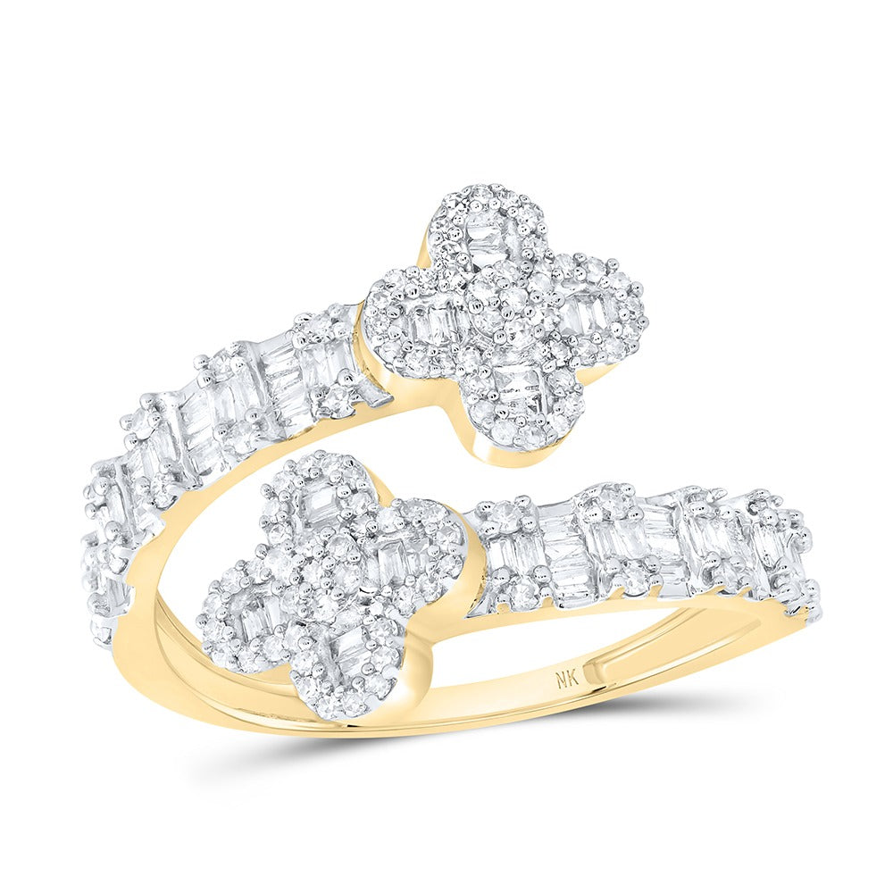 10k Gold 3/4 ct Baguette Diamond Clover Cuff Ring