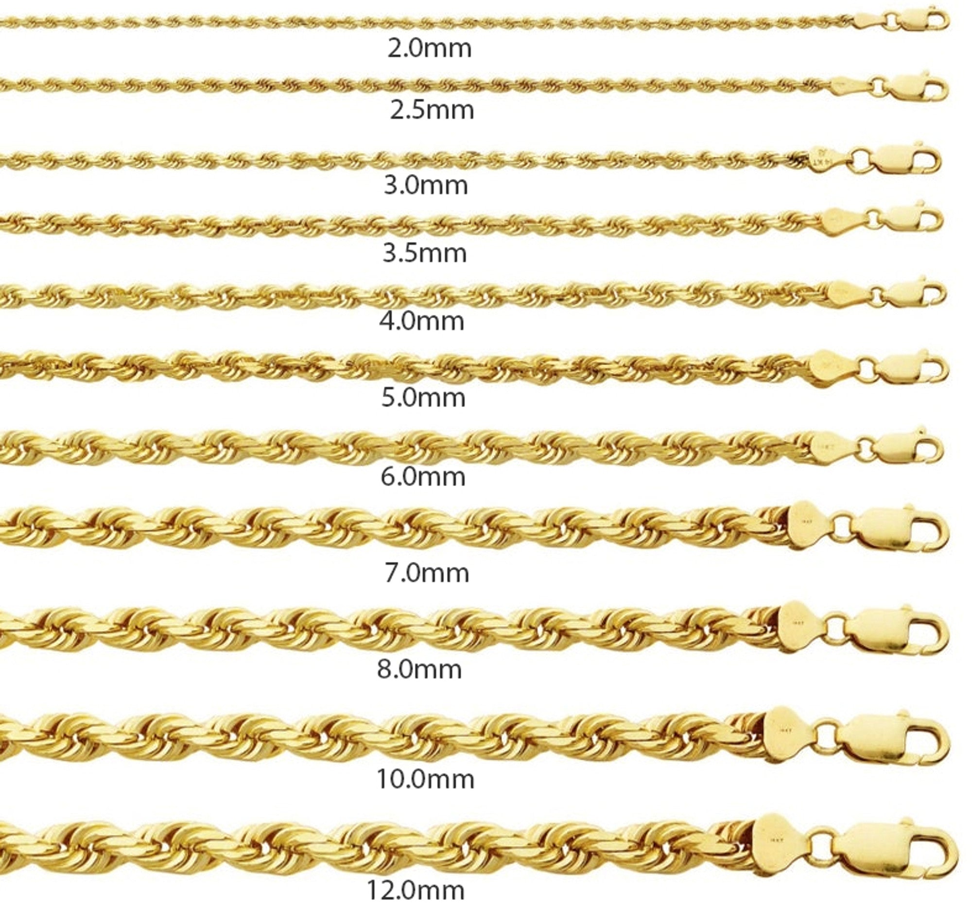 10kt Gold Hollow Rope Chain 3mm