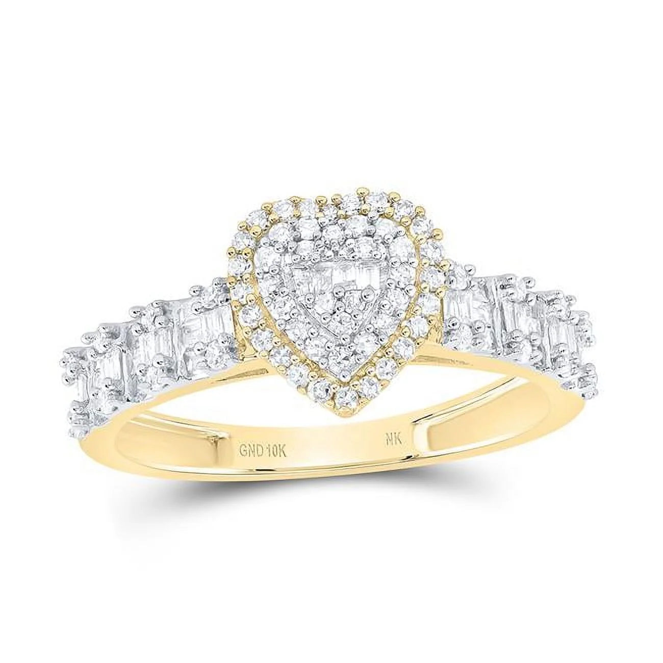 10k Gold 1/2 ct Baguette Diamond Heart Ring