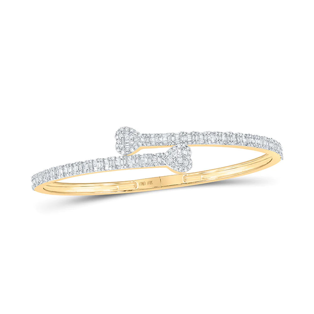 10k Gold 1 5/8 ct Baguette Diamond Heart Cuff Bracelet