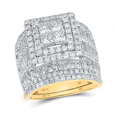 14k Gold Princess 4 ct Diamond Square Bridal Wedding Ring Set