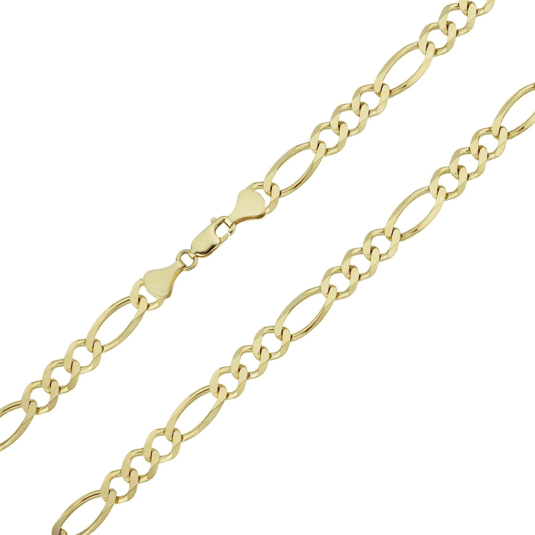 10kt Yellow Gold Mens Hollow Figaro Chain 4 mm & 5 mm