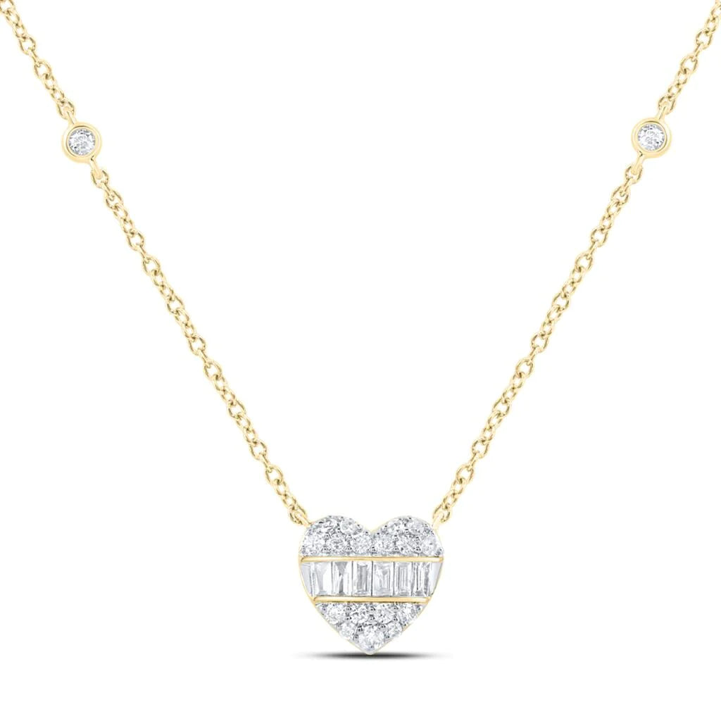 10k Gold 1/4 ct Baguette Diamond Heart Pendant Necklace