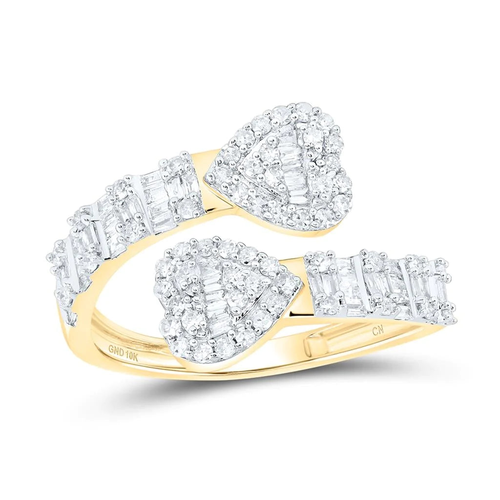 10k Gold 5/8 ct Baguette Diamond Cuff Heart Ring