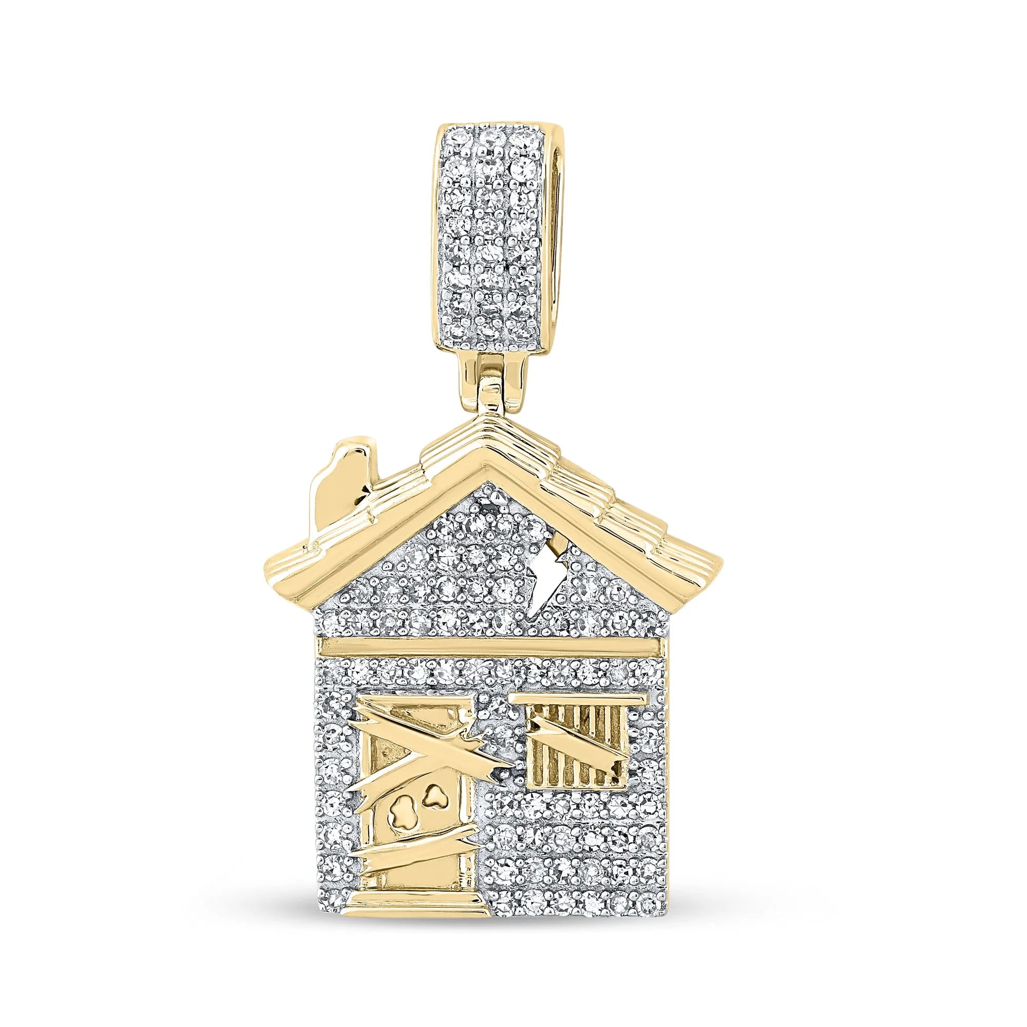 10k Gold 1/2 ct Diamond Trap House Pendant