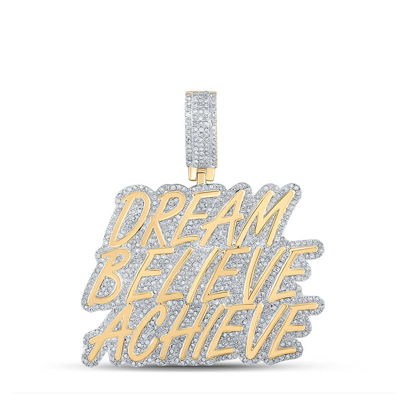 10K Gold 2 ct Diamond Dream Believe Achieve Pendant