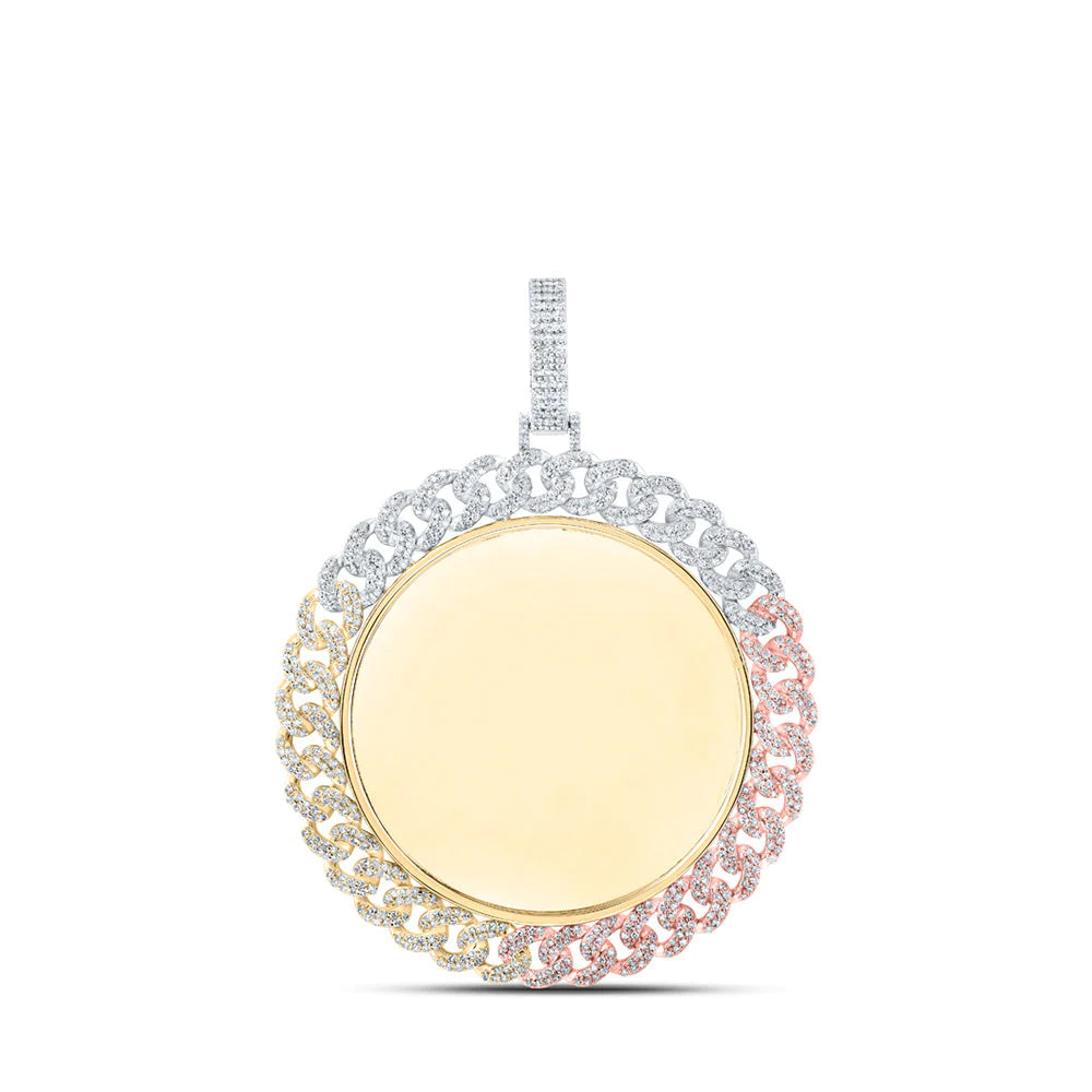 10kt Tri-Tone Gold 2 ct Diamond Memory Circle Charm Pendant