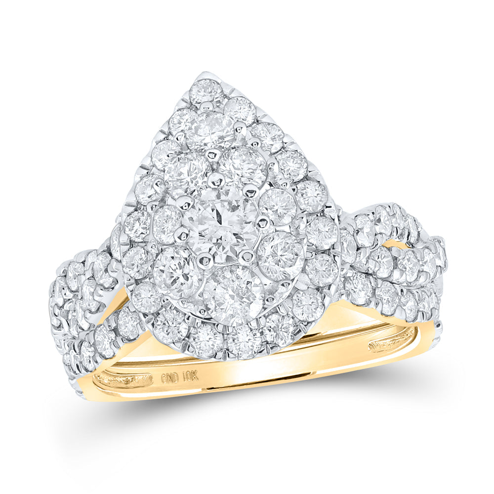 10k Gold 2 ct VS Diamond Halo Wedding Ring Set