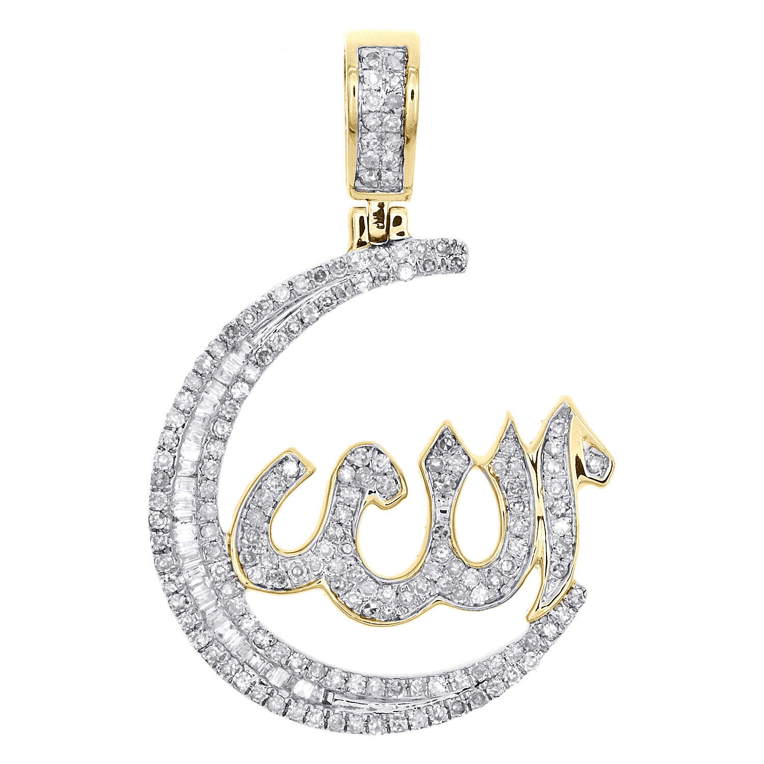 10k Gold 1 ct Baguette Diamond Allah Moon Pendant