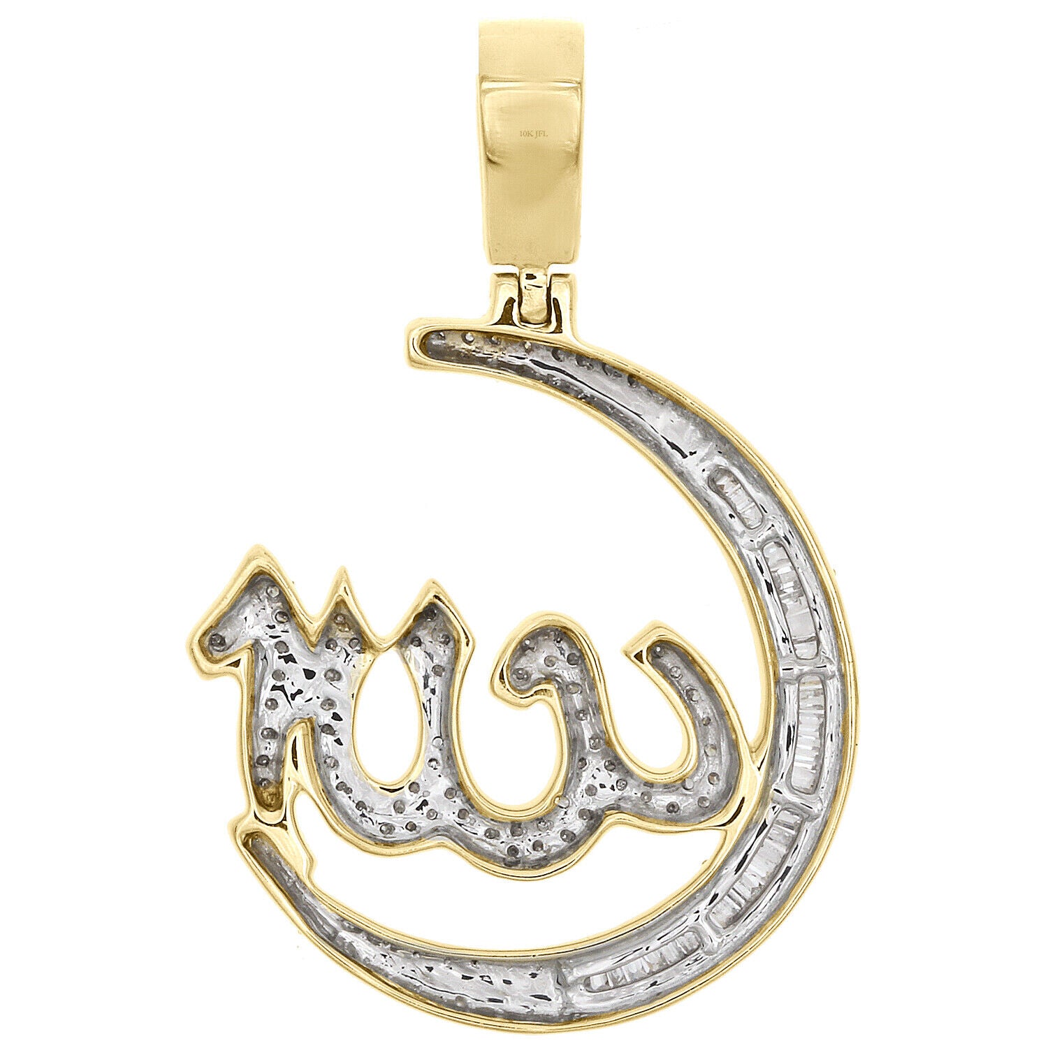 10k Gold 1 ct Baguette Diamond Allah Moon Pendant