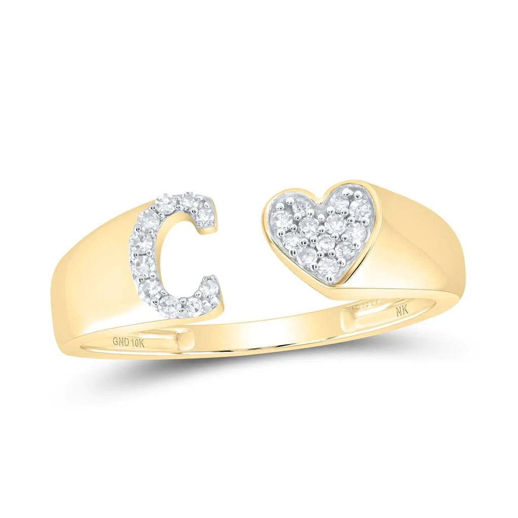 10k Gold 1/5 ct Diamond Heart Initial Ring