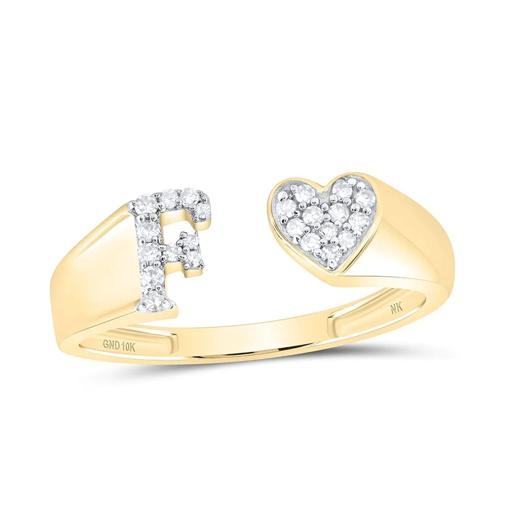10k Gold 1/5 ct Diamond Heart Initial Ring