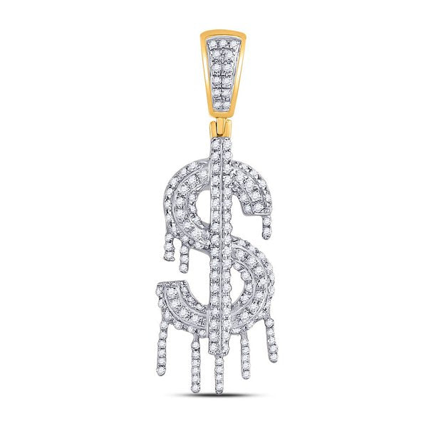 10kt Gold 1/2 ct Diamond Dollar Sign Dripping Pendant