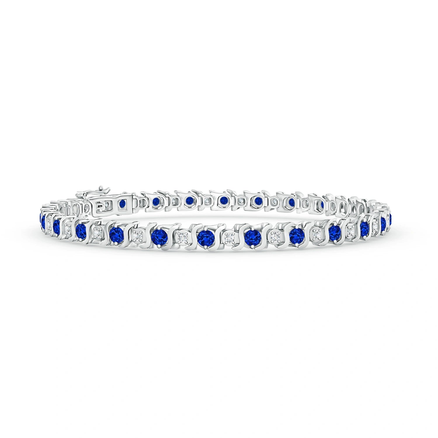 14K White Gold Oval Blue Sapphire 7 3/8 ct Diamond Bracelet