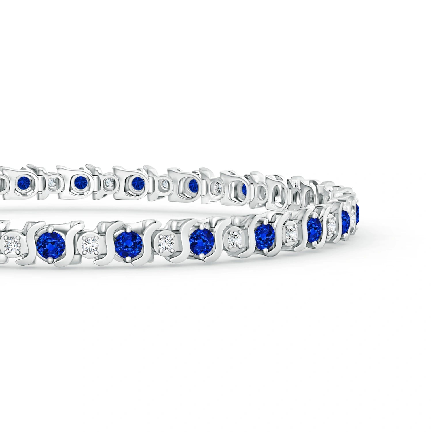 14K White Gold Oval Blue Sapphire 7 3/8 ct Diamond Bracelet