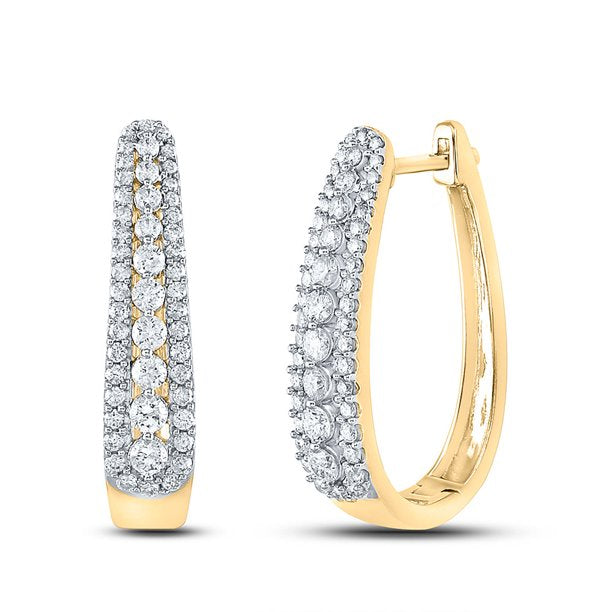 10kt Gold Round 7/8 ct Diamond Oblong Hoop Earrings