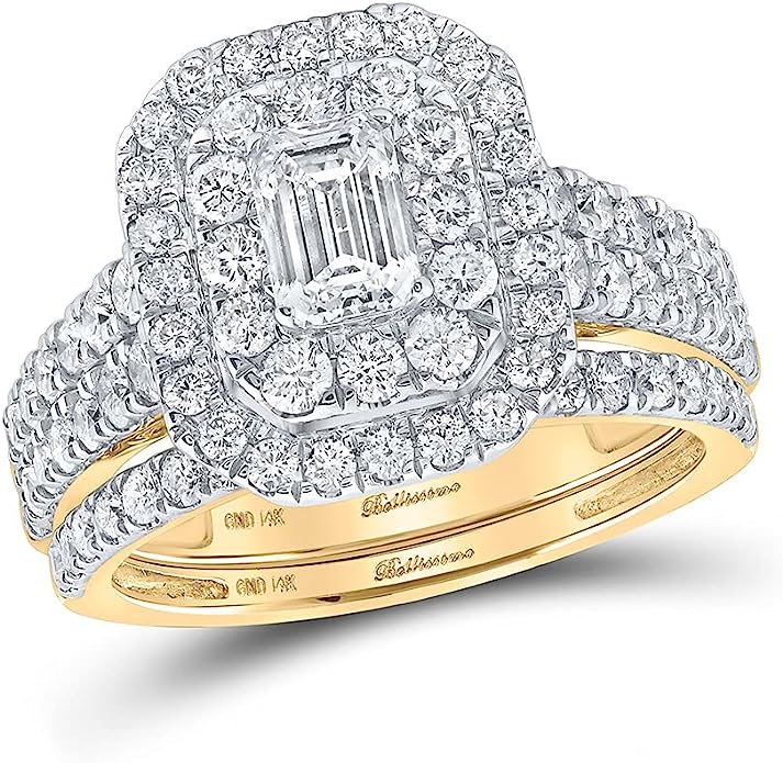 14kt Gold Emerald 2ct Diamond Wedding Ring Set
