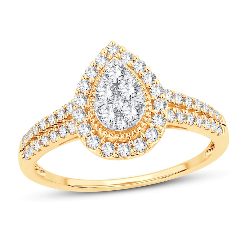 10k Gold Multi-Stone 1/2 ct Diamond Engagement Ring Round-cut