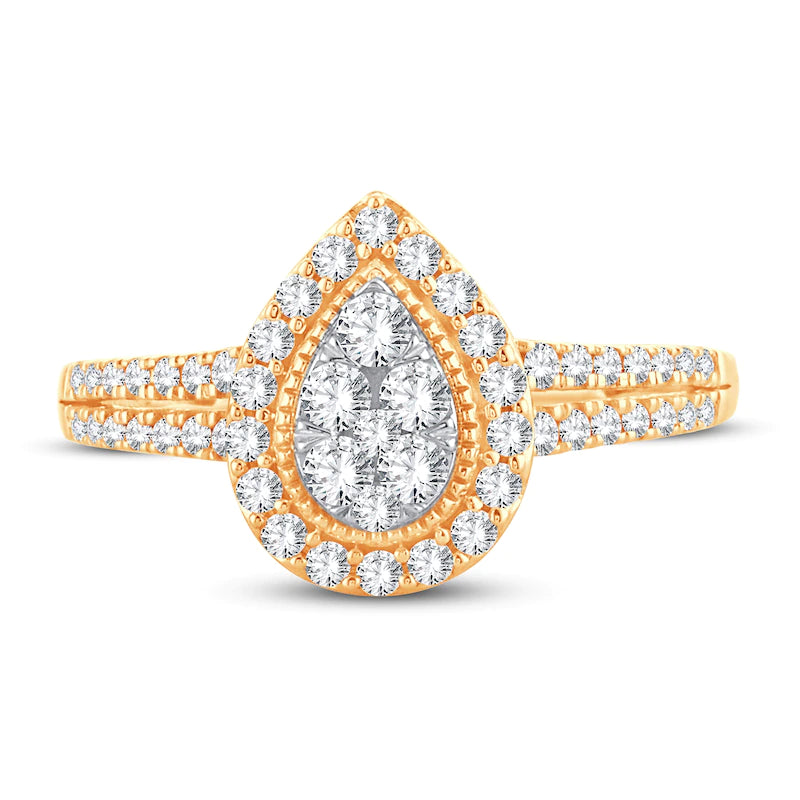 10k Gold Multi-Stone 1/2 ct Diamond Engagement Ring Round-cut