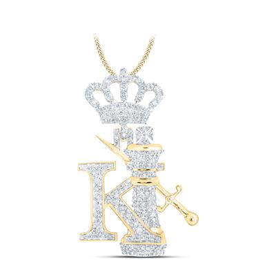 10K Yellow Gold 1.5ct Diamond King Chess Crown Pendant
