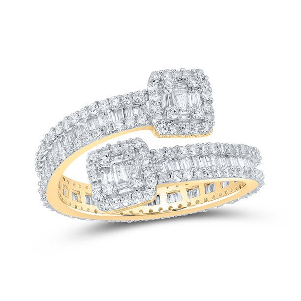 10k Gold Baguette 1.5 ct Diamond Cuff Ring