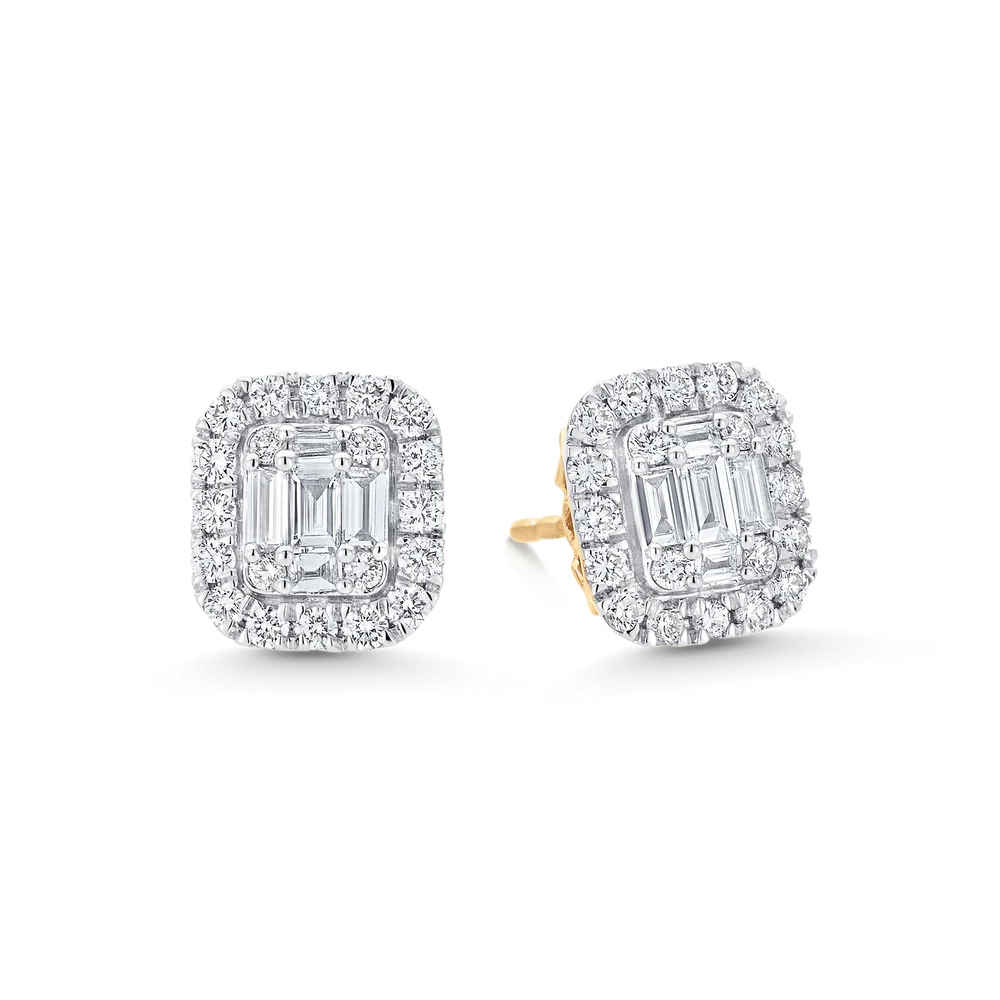 10K Gold .5 ct Baguette Diamond Cluster Earrings