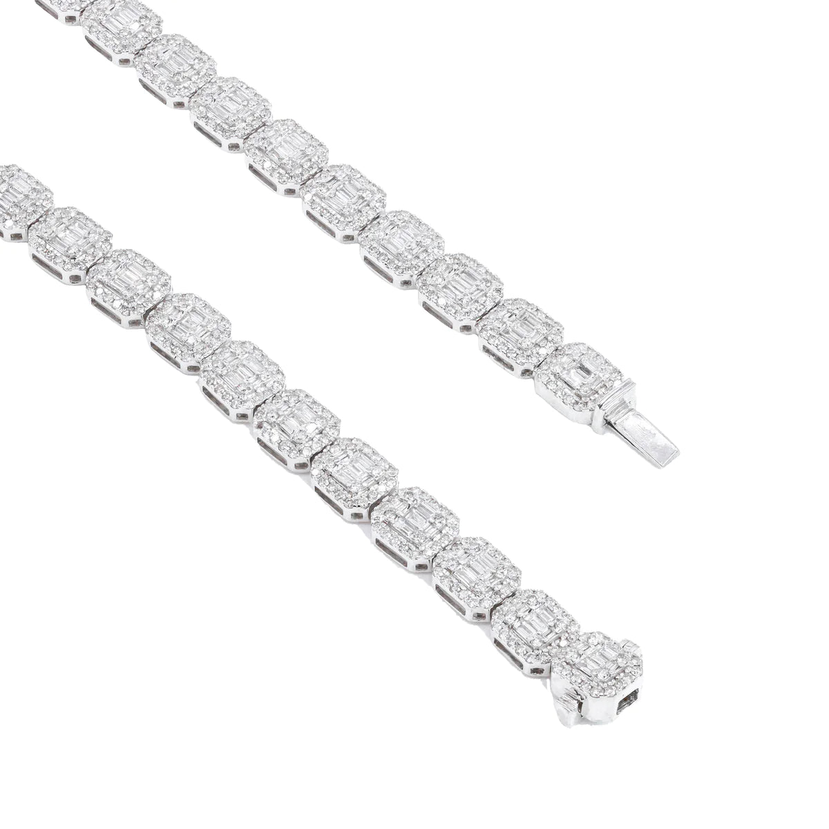 14Kt White Gold Baguette 19-1/2 Ct Diamond Square Link Chain