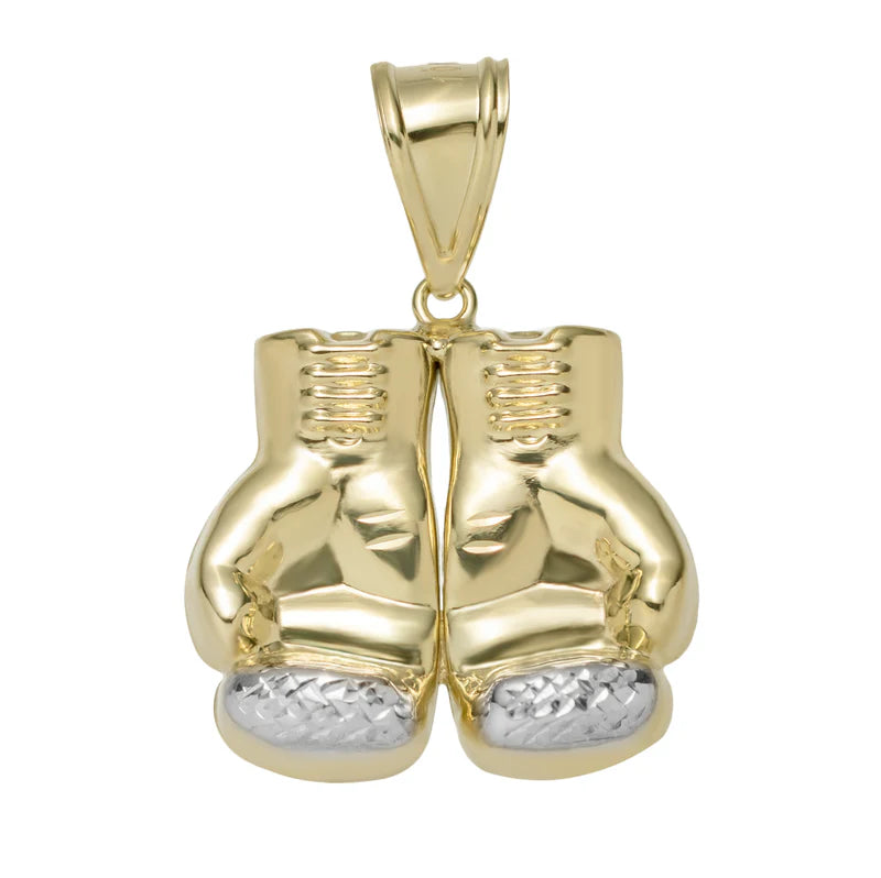 10k Two-Tone Gold Double Boxing Glove Pendant