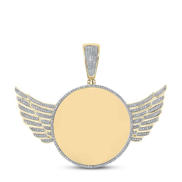 10k Gold 1 ct Diamond Wing Memory Circle Pendant