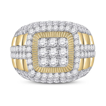 14k Gold 5 ct Round Diamond Ribbed Square Cluster Ring