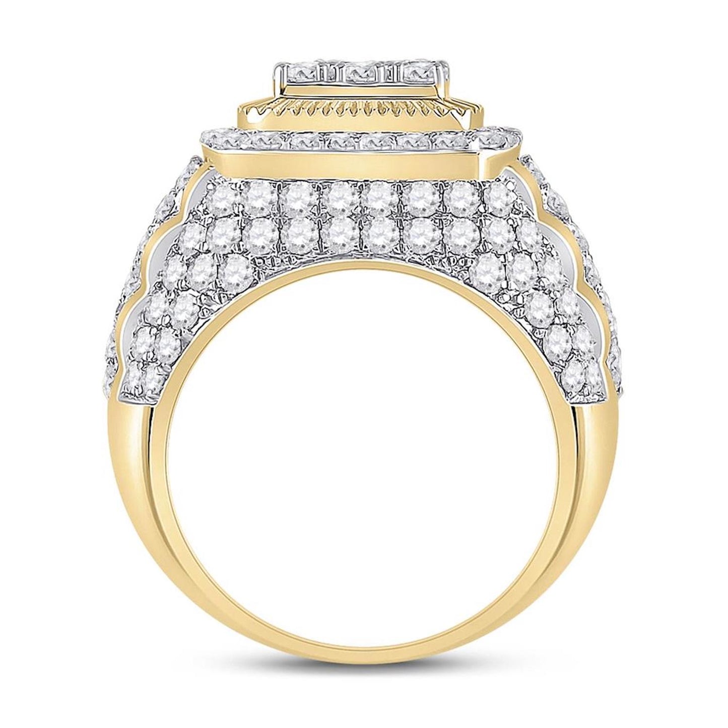 14k Gold 5 ct Round Diamond Ribbed Square Cluster Ring