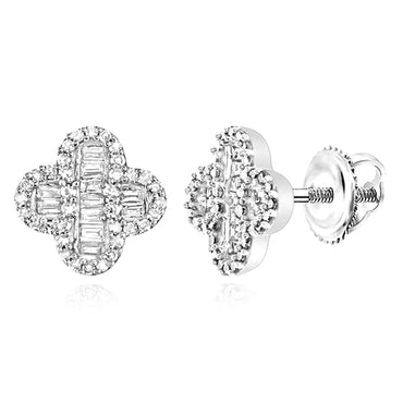 10k Gold 1/2 ct Baguette Diamond Clover Earring