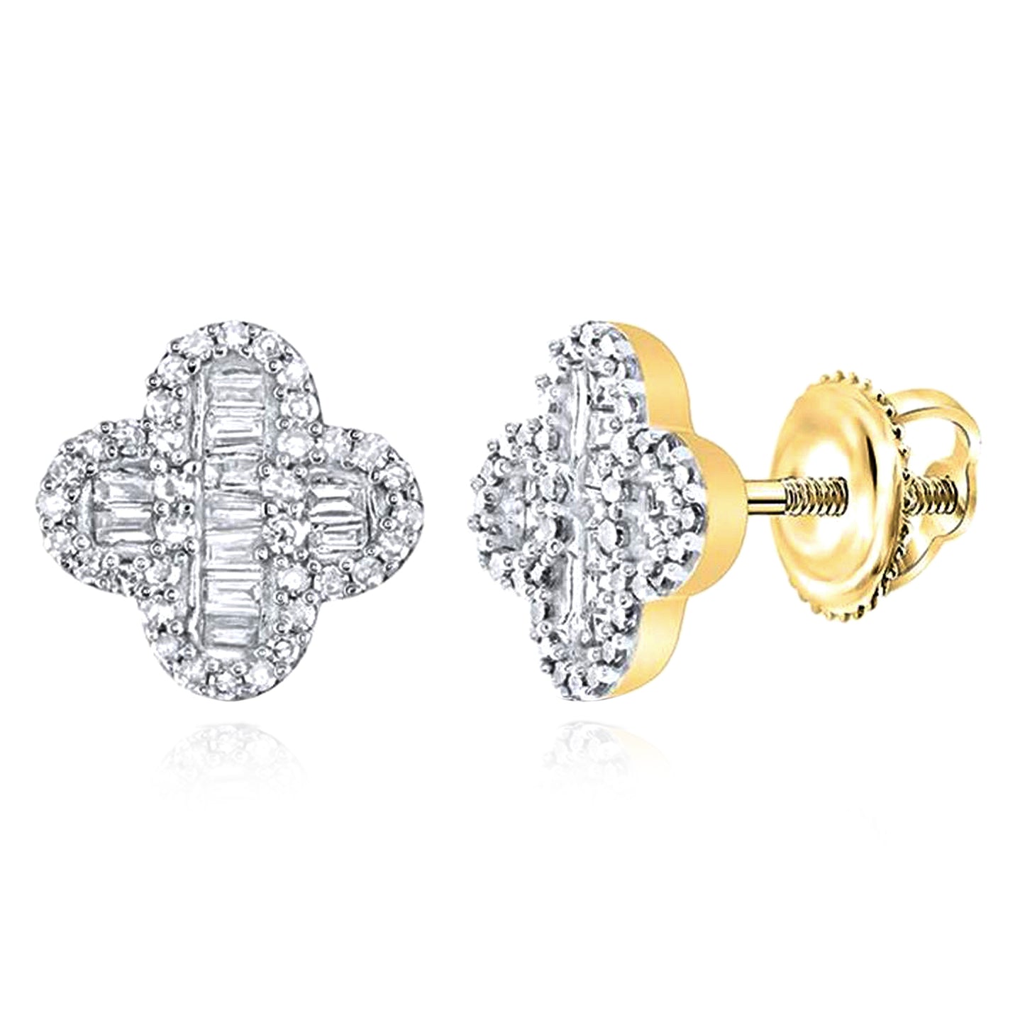 10k Gold 1/2 ct Baguette Diamond Clover Earring