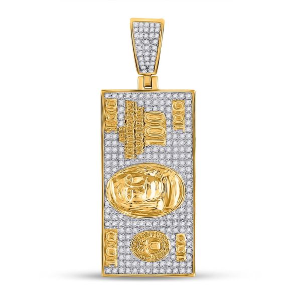 10K Gold 5/8 Ct Diamond Hundred Bill Money Pendant