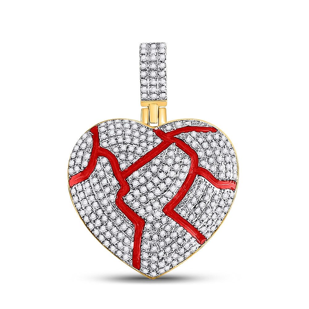 10K Gold 3/4 ct Diamond Red Broken Heart Pendant