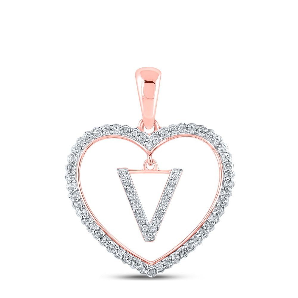 10k Gold Round 1/4 ct Diamond Heart Initial Pendant