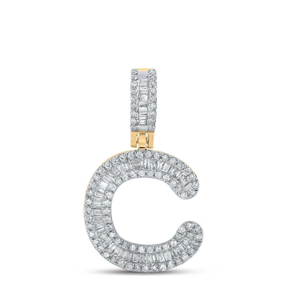 10k Gold 1/2 ct Baguette Diamond Initial Pendant