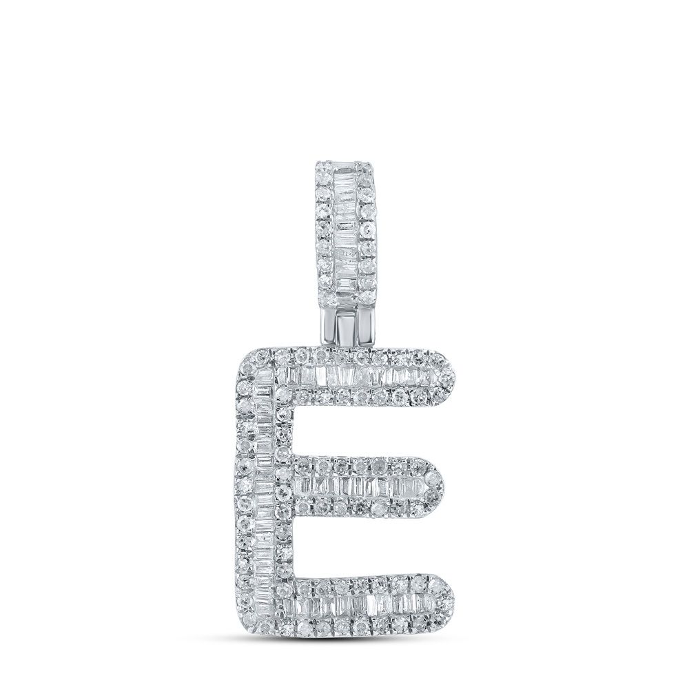 10k Gold 1/2 ct Baguette Diamond Initial Pendant