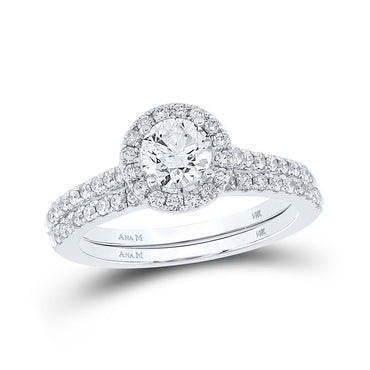14k Gold 1 1/4 ct Diamond Halo Bridal Wedding Ring Set