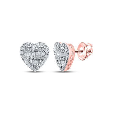 10k Gold 3/8 ct Baguette Diamond Heart Earrings