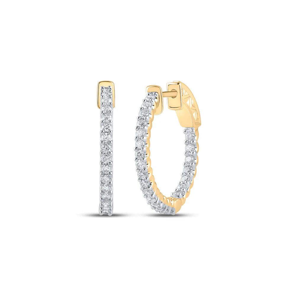 10k Gold 1/2 ct Diamond Inside Out Hoop Earrings