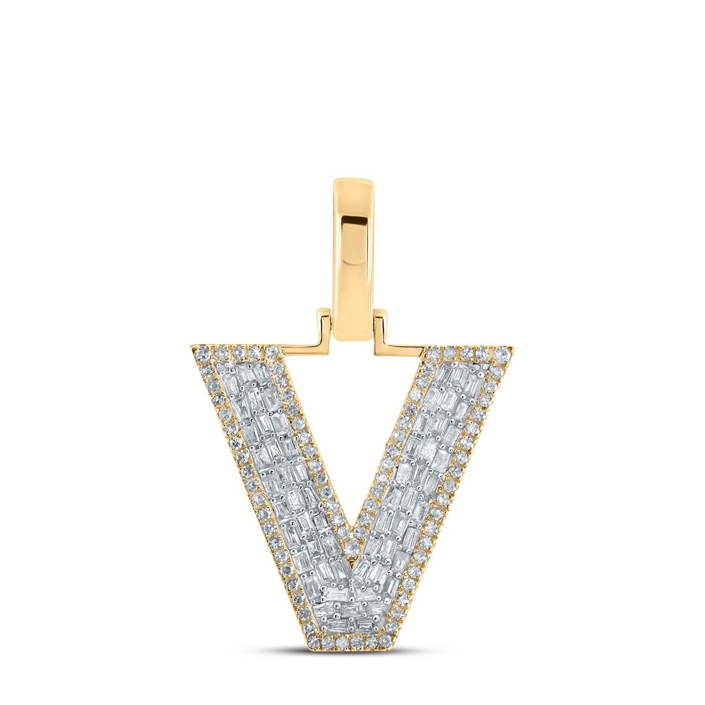 10K Gold Baguette .5 ct Diamond Letter Pendant